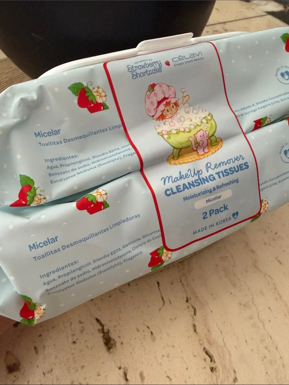 Strawberry Shortcake x Celavi MakeUp Remover Cleansing Tissues - Micellar 2 pack